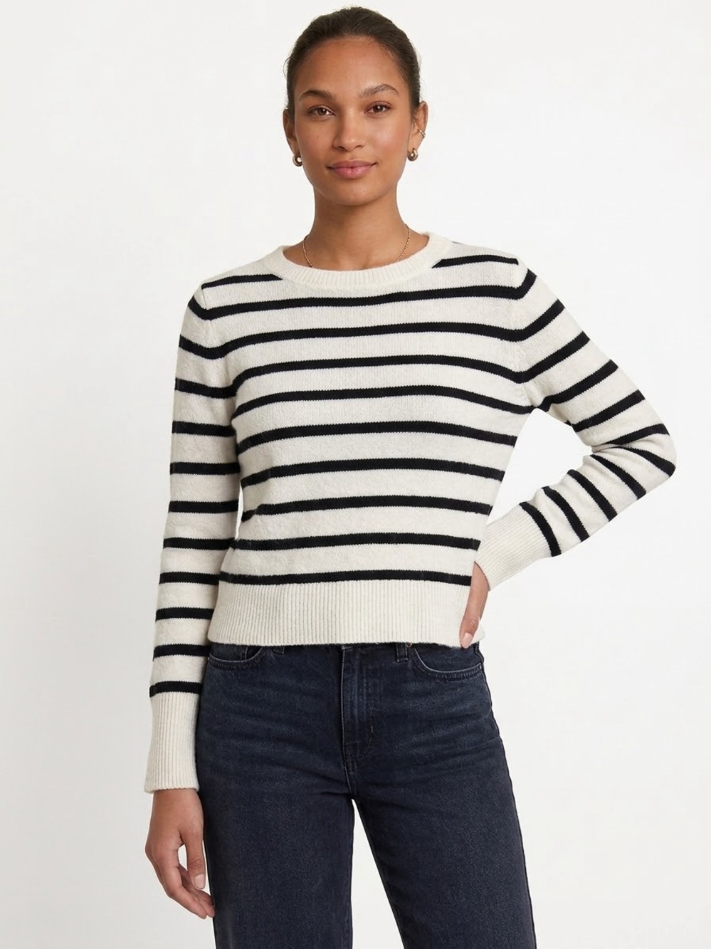 Banana Republic Black & Cream Striped Crewneck Sweater